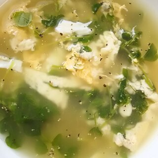 豆苗とチーズの卵スープ(^^)